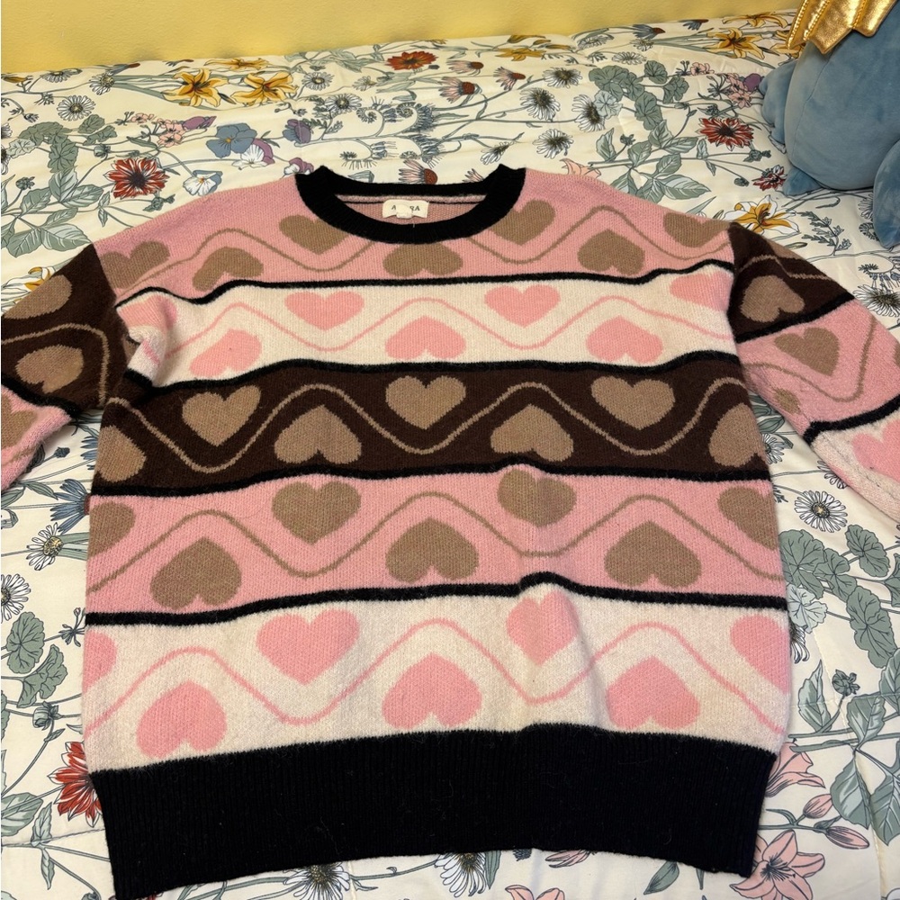 ADORA Heart Stripe Sweater - Pink, Brown, Black